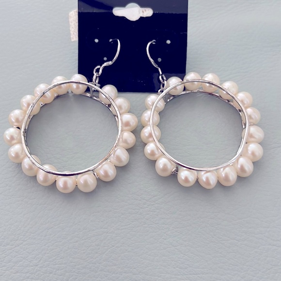 Large As Is Genuine Pearls Drop Earrings SS 1 1/4” - Picture 1 of 3